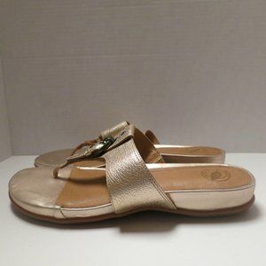 Nurture Women's Harlow711 Sand Gold Sandal Sz 10M Leather Buckled Toe Thong